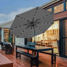 Gymax 3m Solar Powered LED Lighted Patio Umbrella Tilting Market Umbrella in Grey - thumbnail 5
