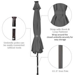 Gymax 3m Solar Powered LED Lighted Patio Umbrella Tilting Market Umbrella in Grey - thumbnail 7
