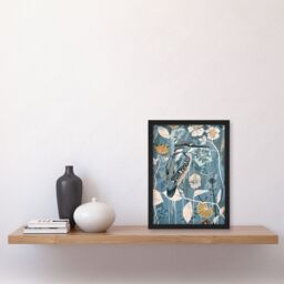 "Artery8 Blue Kingfisher Bird Floral Branch Flower Pattern Framed Art Print - Size: W12"" x H16""" - thumbnail 4