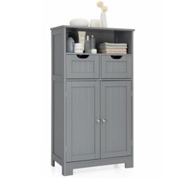 Costway Bathroom Floor Cabinet Wooden Storage Cupboard w/ Adjustable Shelf in Grey - thumbnail 3