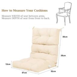 Havendro Thick Sponge High Back Patio Chair Cushions With Tie Belts in Beige - thumbnail 2