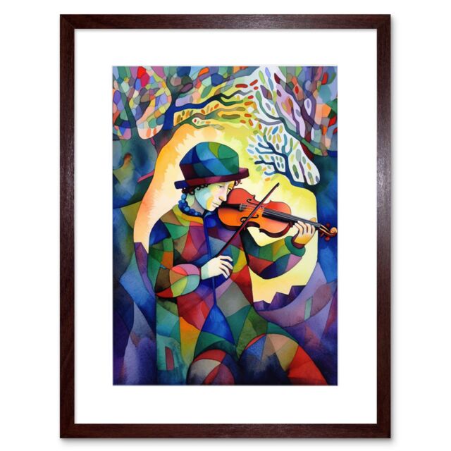 "Artery8 Wall Art Print Fiddle Player In Forest Folk Art Watercolour Painting Artwork Framed 9X7 Inch in Brown - Size: W7"" x H9""" - image 1