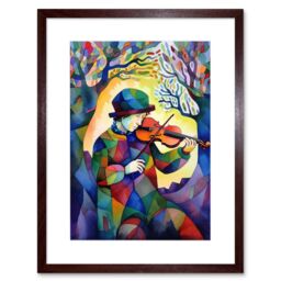 "Artery8 Wall Art Print Fiddle Player In Forest Folk Art Watercolour Painting Artwork Framed 9X7 Inch in Brown - Size: W7"" x H9""" - thumbnail 1