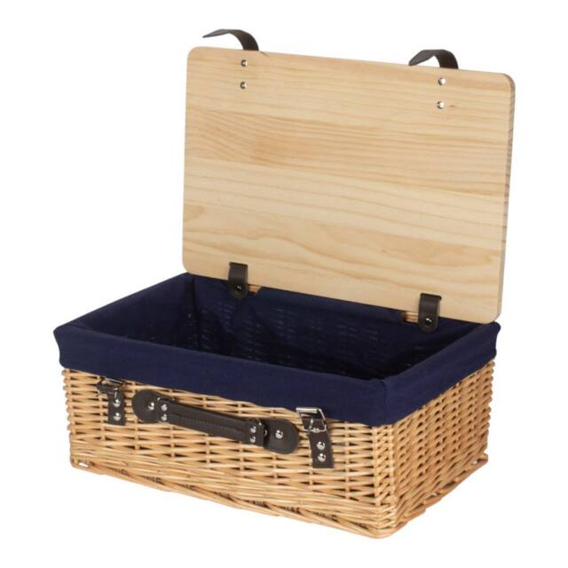 Red Hamper Buff Navy Lined Willow Empty Picnic Basket with Pinewood Lid - Size: Large - image 1