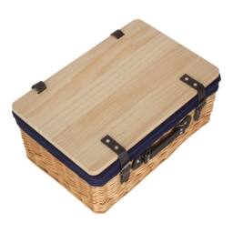 Red Hamper Buff Navy Lined Willow Empty Picnic Basket with Pinewood Lid - Size: Large - thumbnail 3