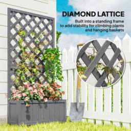 OUTSUNNY x 31.5 x 149.5 cm, Grey) Wood Planter with Trellis in Grey - Size: 31.5 x 149.5 cm - thumbnail 4