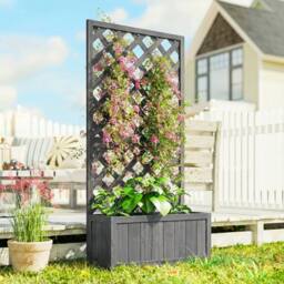 OUTSUNNY x 31.5 x 149.5 cm, Grey) Wood Planter with Trellis in Grey - Size: 31.5 x 149.5 cm