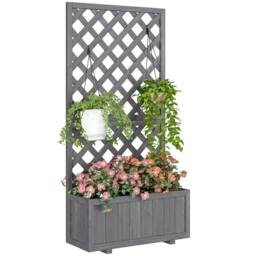 OUTSUNNY x 31.5 x 149.5 cm, Grey) Wood Planter with Trellis in Grey - Size: 31.5 x 149.5 cm - thumbnail 2