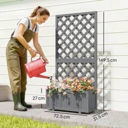 OUTSUNNY x 31.5 x 149.5 cm, Grey) Wood Planter with Trellis in Grey - Size: 31.5 x 149.5 cm - thumbnail 3