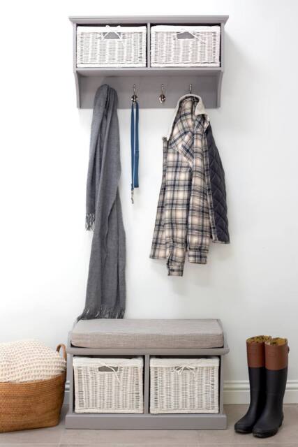 Statement Furniture Tetbury 2 White Wicker Basket & Grey Cushion Hallway Set in Light Grey - image 1