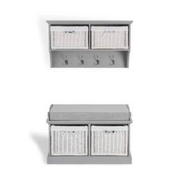 Statement Furniture Tetbury 2 White Wicker Basket & Grey Cushion Hallway Set in Light Grey - thumbnail 2