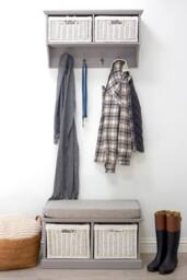 Statement Furniture Tetbury 2 White Wicker Basket & Grey Cushion Hallway Set in Light Grey - thumbnail 1