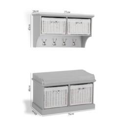 Statement Furniture Tetbury 2 White Wicker Basket & Grey Cushion Hallway Set in Light Grey - thumbnail 3