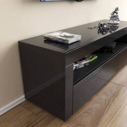ERGOVEXA TV Stand High Gloss Doors Entertainment Unit Cabinet With LED Light in Black - thumbnail 5