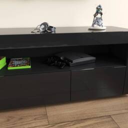 ERGOVEXA TV Stand High Gloss Doors Entertainment Unit Cabinet With LED Light in Black - thumbnail 3