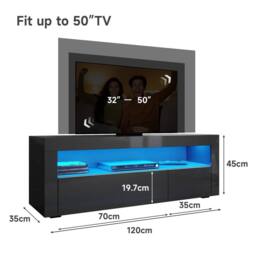 ERGOVEXA TV Stand High Gloss Doors Entertainment Unit Cabinet With LED Light in Black - thumbnail 2
