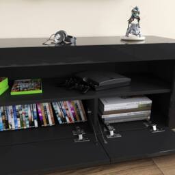 ERGOVEXA TV Stand High Gloss Doors Entertainment Unit Cabinet With LED Light in Black - thumbnail 4