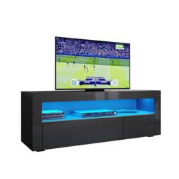 ERGOVEXA TV Stand High Gloss Doors Entertainment Unit Cabinet With LED Light in Black