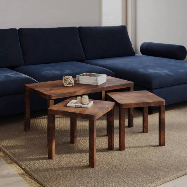 Havendro Rustic Brown Coffee Tables Set of 3 Nesting Wooden - image 1