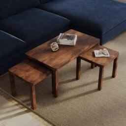 Havendro Rustic Brown Coffee Tables Set of 3 Nesting Wooden - thumbnail 3