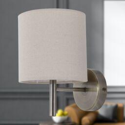 First Choice Lighting Brea - Antique Brass Wall Light with Natural Linen Shade in Gold - thumbnail 4