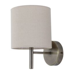 First Choice Lighting Brea - Antique Brass Wall Light with Natural Linen Shade in Gold