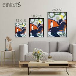 "Artery8 Vintage Christmas Woman With Cat Framed Canvas Wall Art Print E Penfield in Red - Size: W24"" x H32""" - thumbnail 4