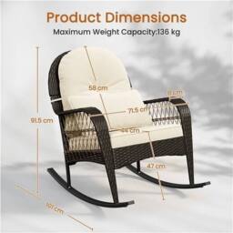 Kelvenix Outdoor PE Rattan Rocking Chair in Brown - Size: 0.6m2 - thumbnail 2