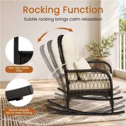 Kelvenix Outdoor PE Rattan Rocking Chair in Brown - Size: 0.6m2 - thumbnail 4