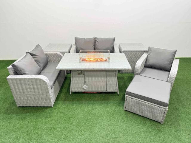 Fimous High Back Poly Rattan Garden Furniture Set w/ Reclining Chair Loveseat Sofa Firepit Dining Table Indoor Outdoor Patio Set Big Stool 2 Side - image 1