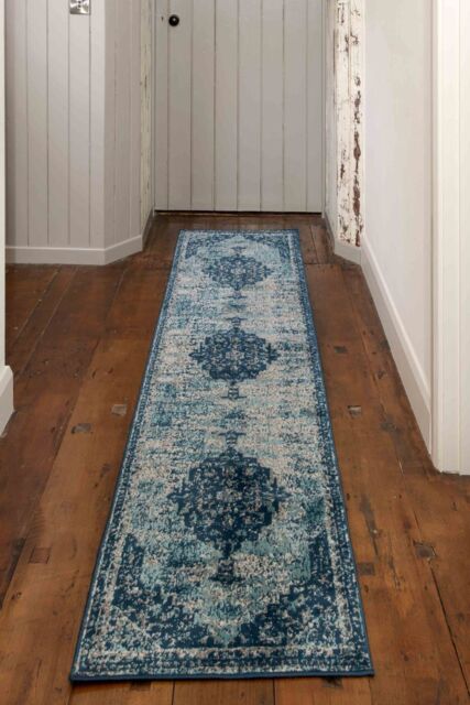Kukoon Runner Rug Navy Blue Traditional Medallion Bordered Long Hallway Rugs - Size: 60 cm x 240 cm - image 1