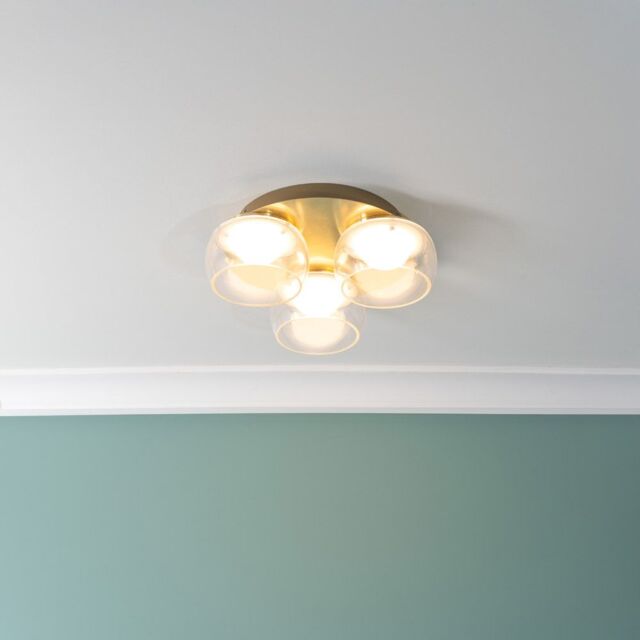 ValueLights Alissa IP44 Rated Bathroom 3 Way Glass Integrated LED Flush Ceiling Light in Gold - image 1