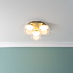 ValueLights Alissa IP44 Rated Bathroom 3 Way Glass Integrated LED Flush Ceiling Light in Gold - thumbnail 1