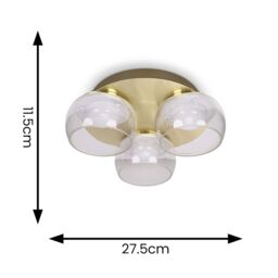 ValueLights Alissa IP44 Rated Bathroom 3 Way Glass Integrated LED Flush Ceiling Light in Gold - thumbnail 5