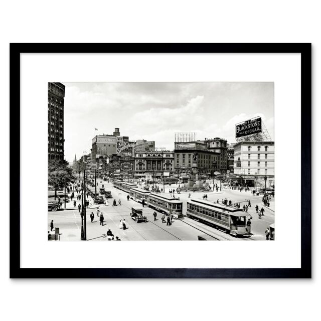 Artery8 Vintage Photo Cityscape Black & White Picture Woodward Avenue Traffic 1917 Life Detroit Artwork Framed Wall Art Print 12X16 Inch - image 1
