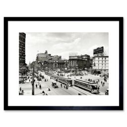 Artery8 Vintage Photo Cityscape Black & White Picture Woodward Avenue Traffic 1917 Life Detroit Artwork Framed Wall Art Print 12X16 Inch - thumbnail 1