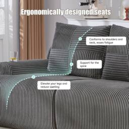 BTM Modular 2 Seater Corduroy Sofa Family Room Dark Grey - thumbnail 6
