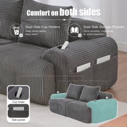 BTM Modular 2 Seater Corduroy Sofa Family Room Dark Grey - thumbnail 7