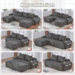 BTM Modular 2 Seater Corduroy Sofa Family Room Dark Grey - thumbnail 5