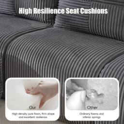 BTM Modular 2 Seater Corduroy Sofa Family Room Dark Grey - thumbnail 3