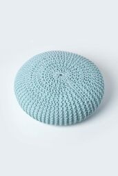 Homescapes Large Round Cotton Knitted Pouffe Footstool in Bright Blue - thumbnail 3