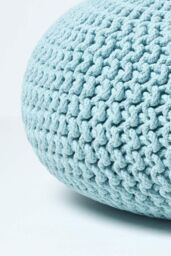 Homescapes Large Round Cotton Knitted Pouffe Footstool in Bright Blue - thumbnail 4