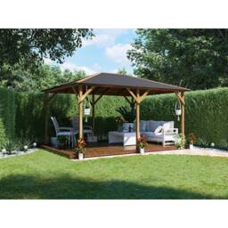 Dunster House Heavy Duty Wooden Gazebo 4x3m Pressure Treated Roof Shingles Utopia 430 in Brown - thumbnail 2