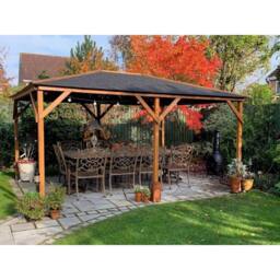 Dunster House Heavy Duty Wooden Gazebo 4x3m Pressure Treated Roof Shingles Utopia 430 in Brown - thumbnail 4