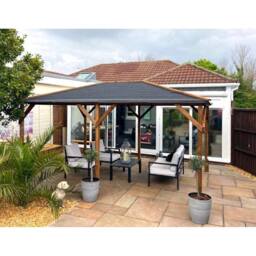 Dunster House Heavy Duty Wooden Gazebo 4x3m Pressure Treated Roof Shingles Utopia 430 in Brown - thumbnail 7