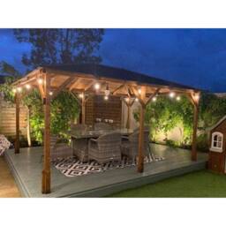 Dunster House Heavy Duty Wooden Gazebo 4x3m Pressure Treated Roof Shingles Utopia 430 in Brown - thumbnail 5