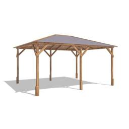 Dunster House Heavy Duty Wooden Gazebo 4x3m Pressure Treated Roof Shingles Utopia 430 in Brown