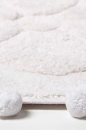 Homescapes Floral Bath Mat 100% Cotton with Pom Pom Edges in White - thumbnail 3
