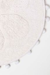 Homescapes Floral Bath Mat 100% Cotton with Pom Pom Edges in White - thumbnail 2