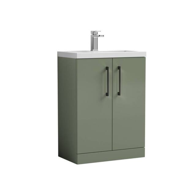 Balterley Bathroom Vanity Basin Unit, Black Handles, 600mm, Satin Green - image 1
